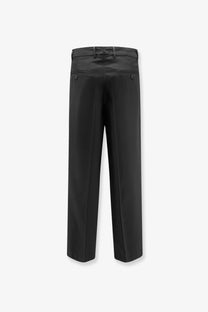 Amaránto men’s black cotton tailored trousers with sleek straight-leg cut and subtle pleats at the back shown from behind