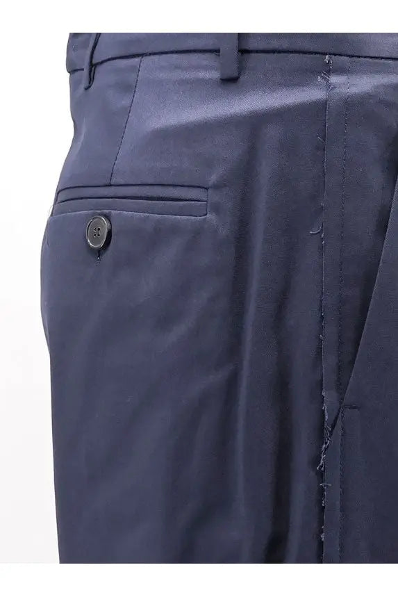 Amaránto men’s cotton trousers blue dark navy tailored with subtle sheen single button front pocket and clean stitching details