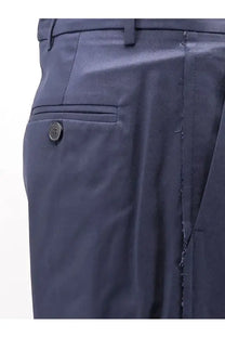 Amaránto men’s cotton trousers blue dark navy tailored with subtle sheen single button front pocket and clean stitching details