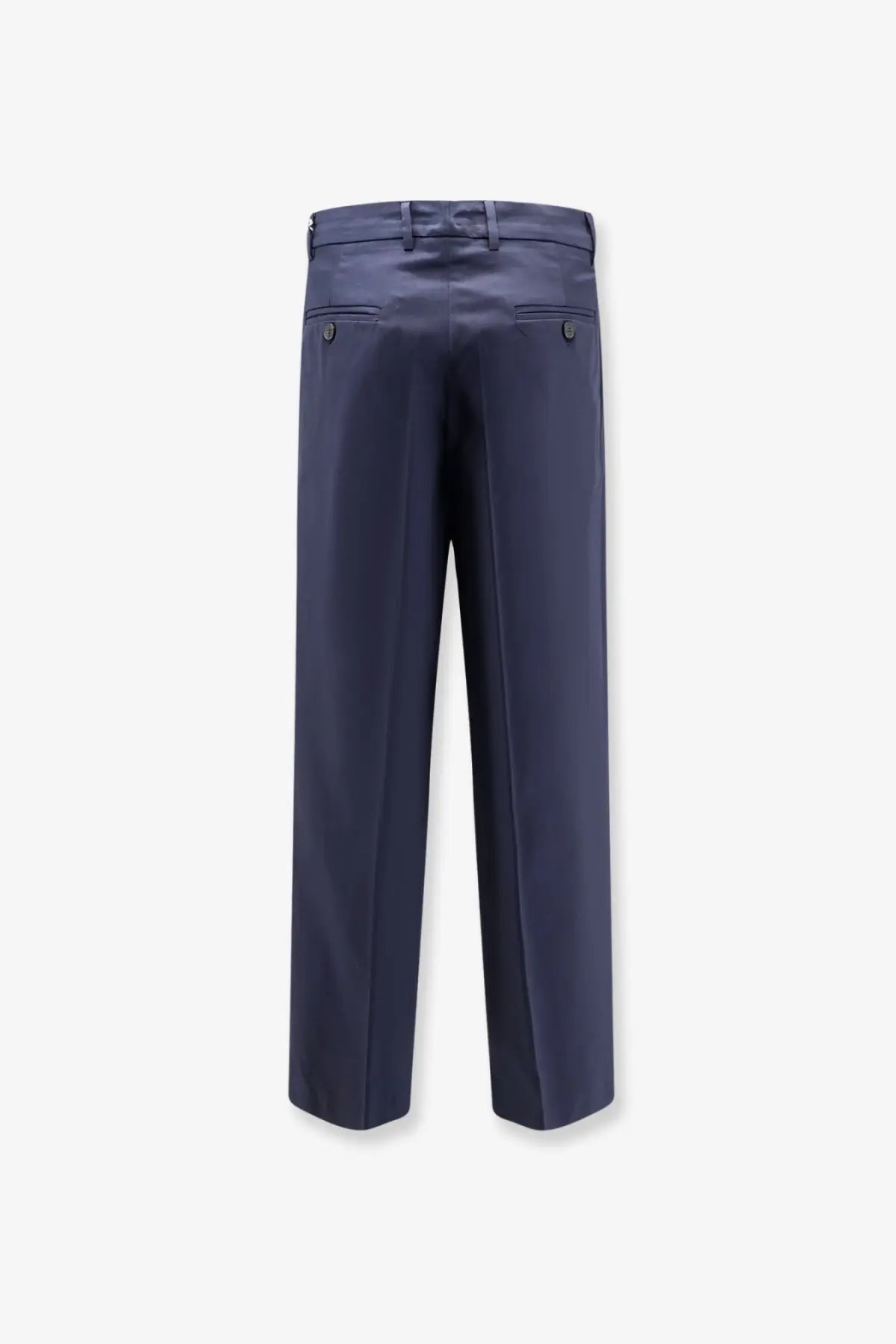 Navy blue AMARÁNTO men’s cotton tailored trousers with a sleek straight-leg cut and subtle back pleats shown from the back