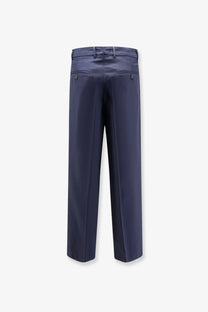 Navy blue AMARÁNTO men’s cotton tailored trousers with a sleek straight-leg cut and subtle back pleats shown from the back