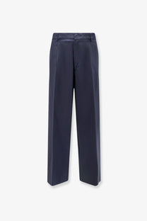 Navy blue wide-leg Amaranto men’s cotton trousers with a tailored fit and subtle front pleats
