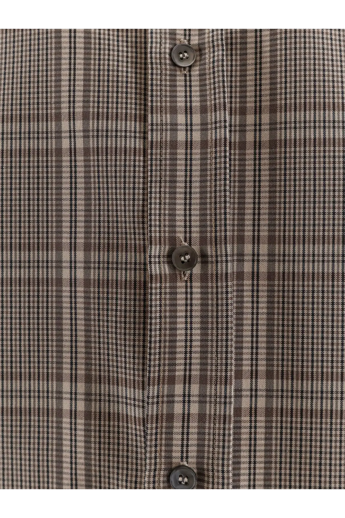 Amaránto men’s madras cotton blend shirt in brown and black plaid with dark gray buttons