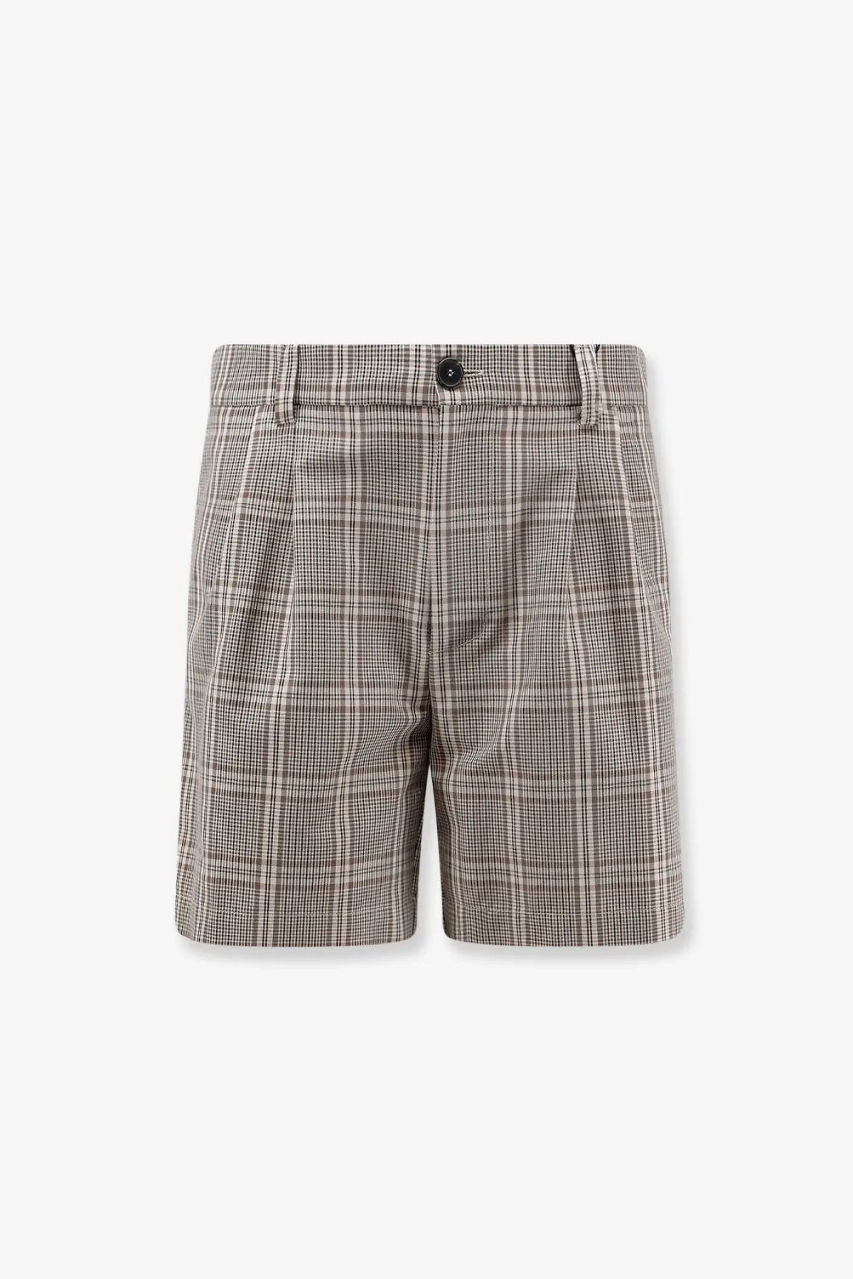 Amaránto men’s madras shorts in beige and black plaid with front pleats made of lightweight cotton fabric
