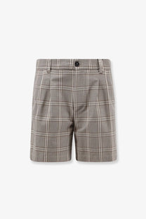 Amaránto men’s madras shorts in beige and black plaid with front pleats made of lightweight cotton fabric