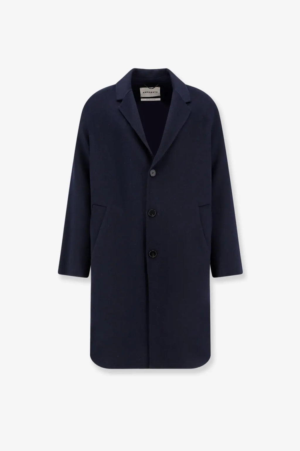 Amaránto men’s outdoor wool coat navy blue with a classic collar and three black buttons