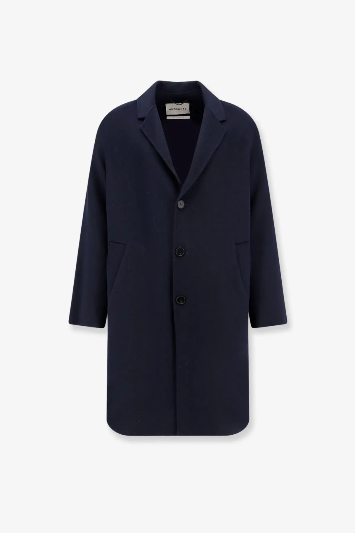 Amaránto men’s outdoor wool coat navy blue with a classic collar and three black buttons