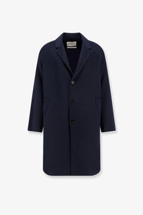 Amaránto men’s outdoor wool coat blue sleek navy blue with classic collar and three black buttons