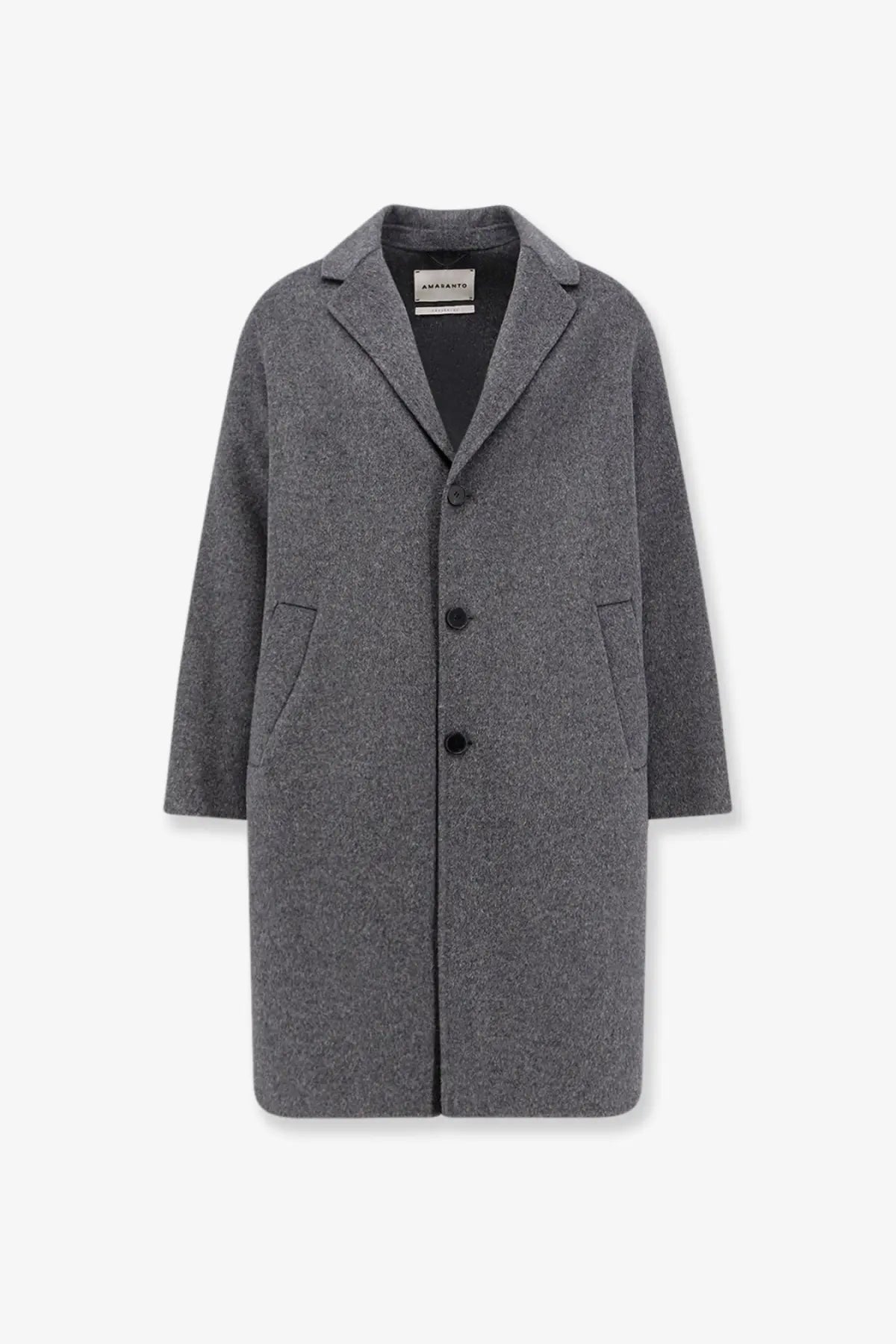 A sleek charcoal-gray wool-blend AMARÁNTO men’s outdoor coat with classic notched collar and three black buttons