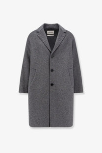 A sleek charcoal-gray wool-blend AMARÁNTO men’s outdoor coat with classic notched collar and three black buttons