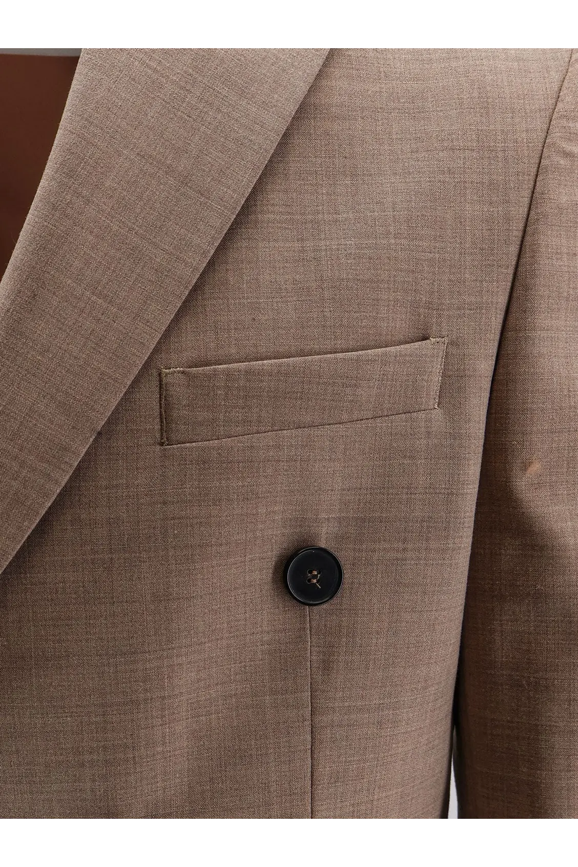 Amaránto men’s beige virgin wool blend blazer with textured fabric single black button and flap pocket