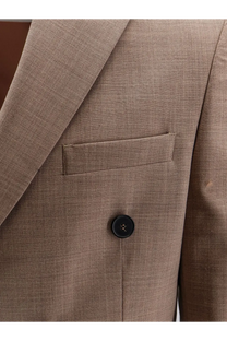 Amaránto men’s beige virgin wool blend blazer with textured fabric single black button and flap pocket
