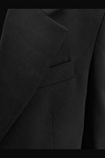 Amaránto men’s black virgin wool blend blazer with textured fabric, subtle sheen, and neatly stitched pocket