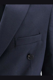 Amaránto men’s dark navy virgin wool blend blazer with subtle textured weave and a single black button