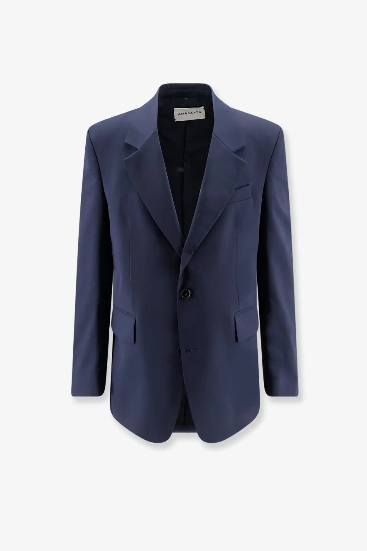 Navy blue tailored amaránto men’s virgin wool blend blazer with notched lapels and two flap pockets