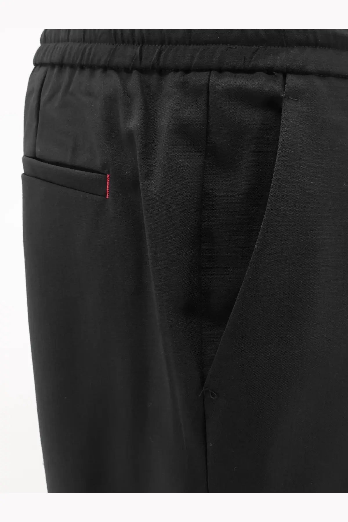 Amaránto men’s black athletic virgin wool blend trousers with drawstring waistband and red stitching detail