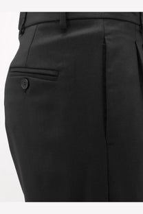 Black tailored AMARÁNTO men’s virgin wool blend trousers with sleek structured design and subtle pleats