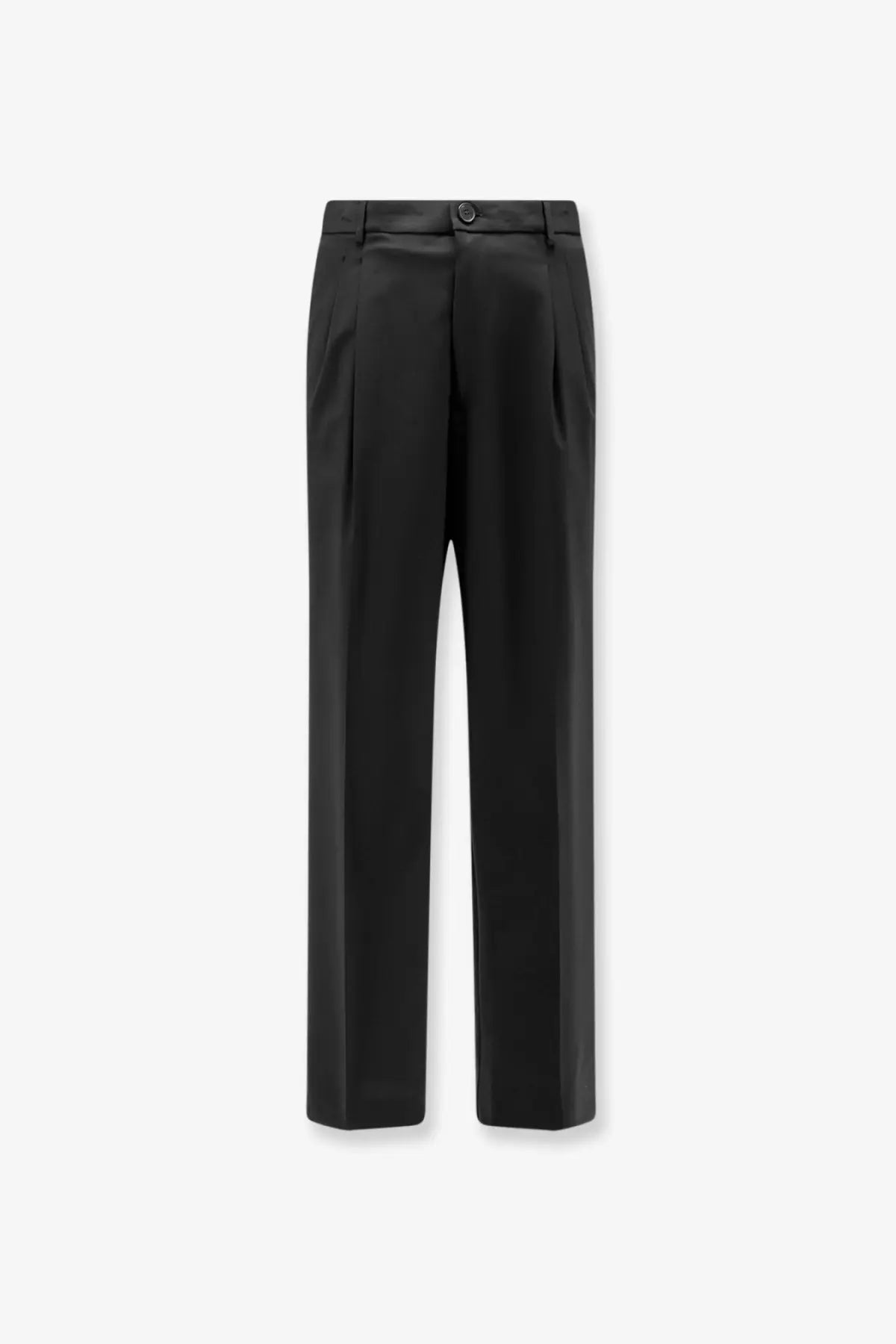 Black tailored AMARÁNTO men’s virgin wool blend trousers with a sleek straight-leg cut and subtle waistband pleats