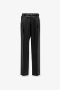 Black tailored AMARÁNTO men’s virgin wool blend trousers with a sleek straight-leg cut and subtle waistband pleats