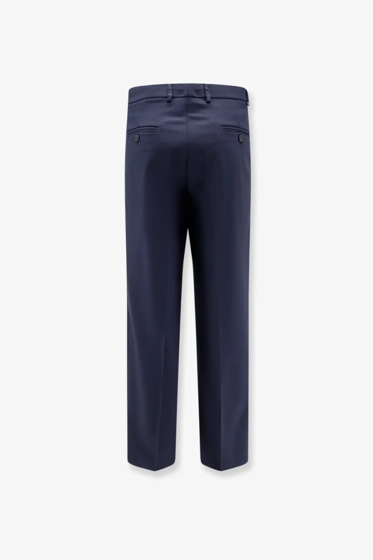 Navy blue tailored amaranto men’s virgin wool blend trousers with sleek straight-leg cut and subtle back pleats