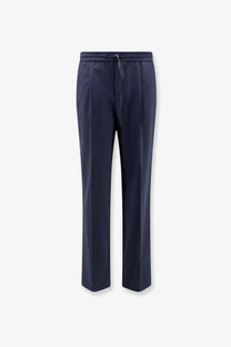 Navy blue tailored virgin wool blend trousers for men with drawstring waistband and subtle pleats amaránto brand