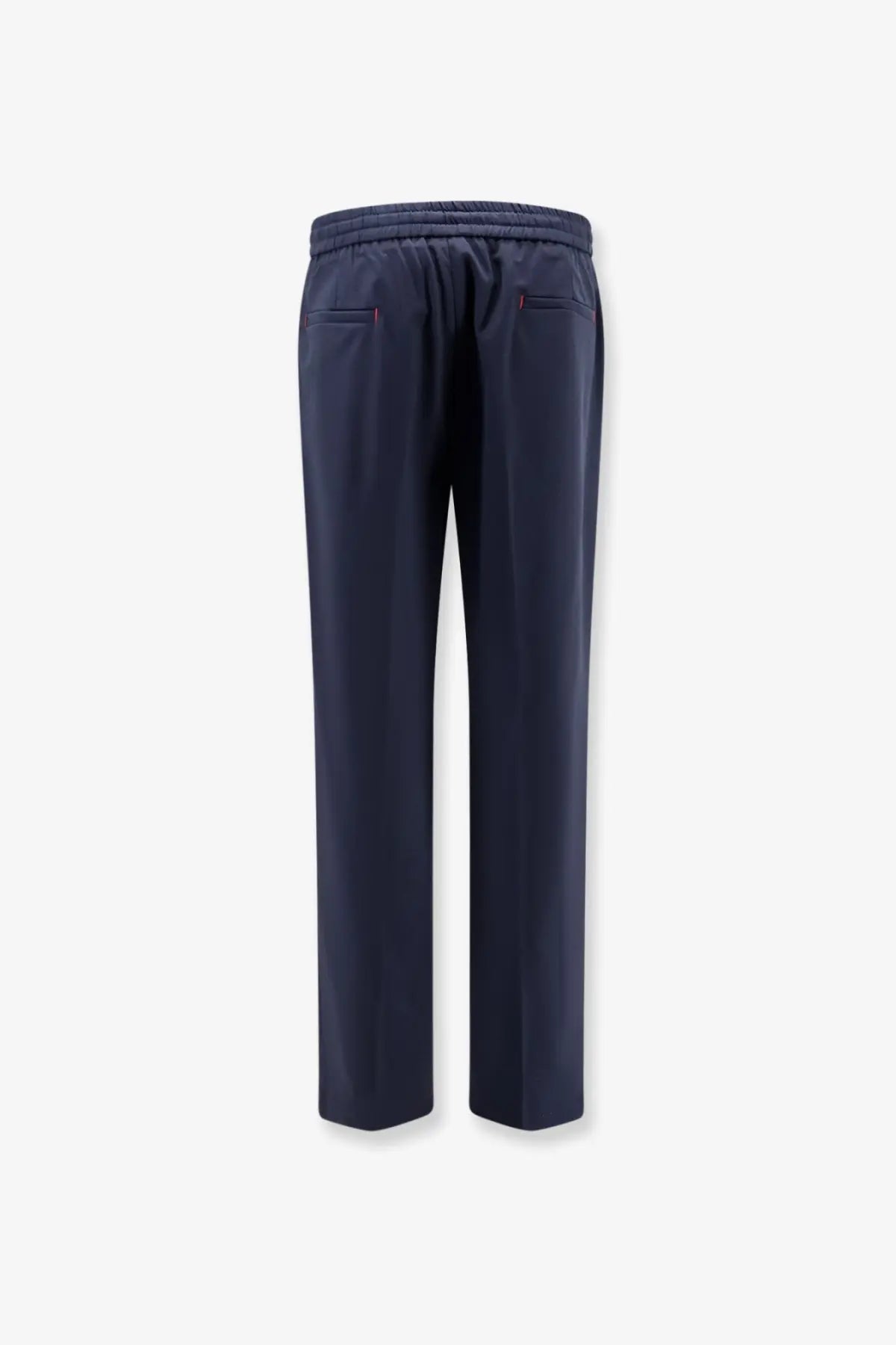 Navy blue amaránte men’s virgin wool blend tapered trousers with elastic waistband and subtle side pockets