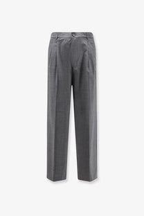 Amaránto men’s grey virgin wool blend trousers with pleats, subtle textured pattern, and button waist closure