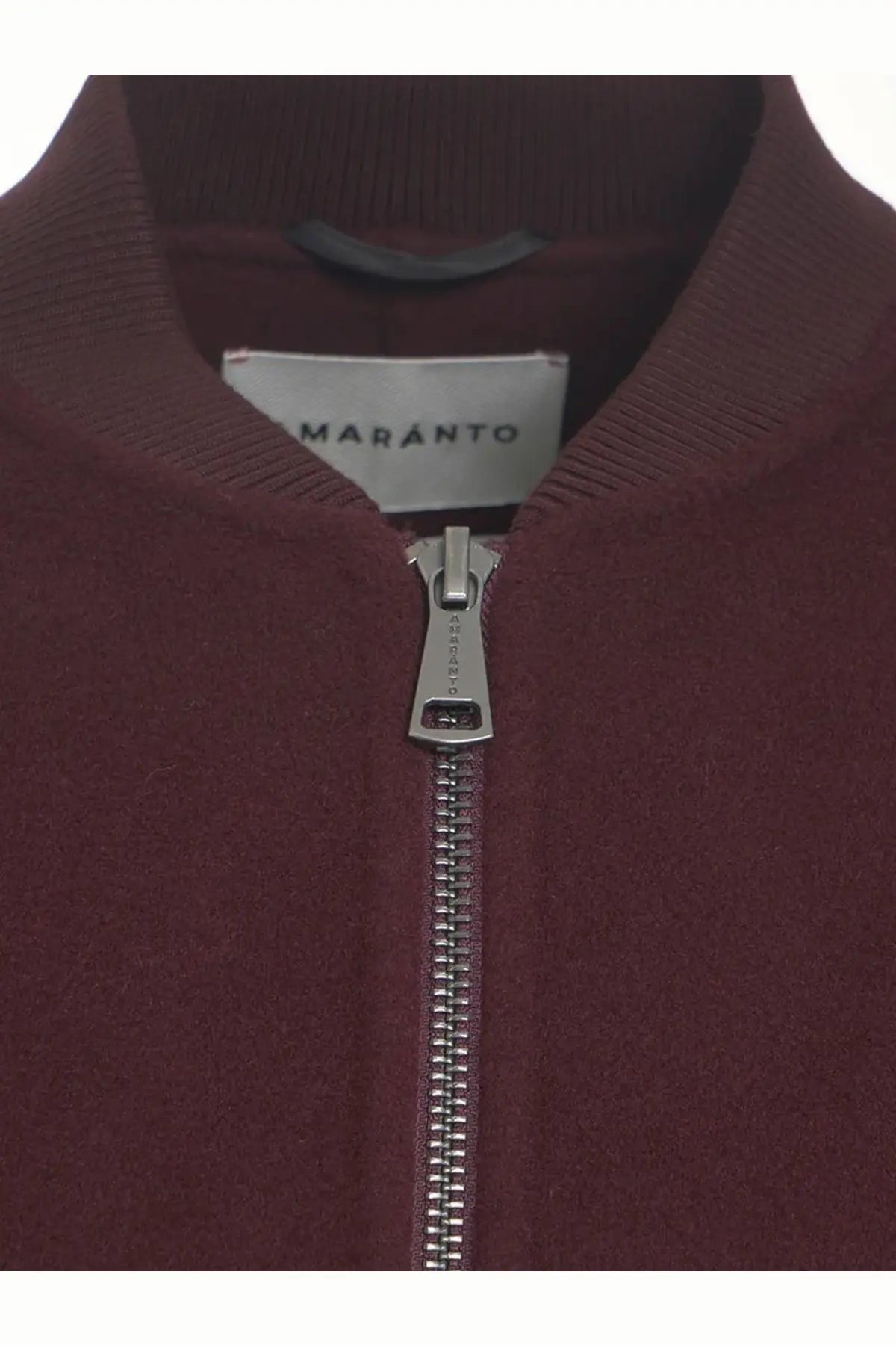 Amaránt men’s maroon wool and cashmere zip-up jacket with silver zipper and ribbed collar