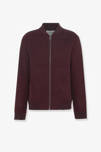 Amaranto men’s wool and cashmere maroon bomber jacket with ribbed collar cuffs hem and central zipper closure