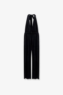 Amazuìn women’s gily black velvet halter jumpsuit with tied neck and wide-leg cut for elegant occasions