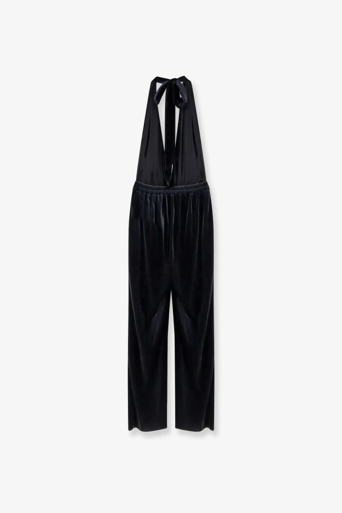 Amazuìn women’s gily black velvet halter jumpsuit with tied neckband and elastic waist for stylish occasions