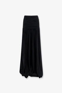 Amazuìn women’s Tayla stretch jersey skirt in black with flowing maxi design, gathered waistband, and soft pleats