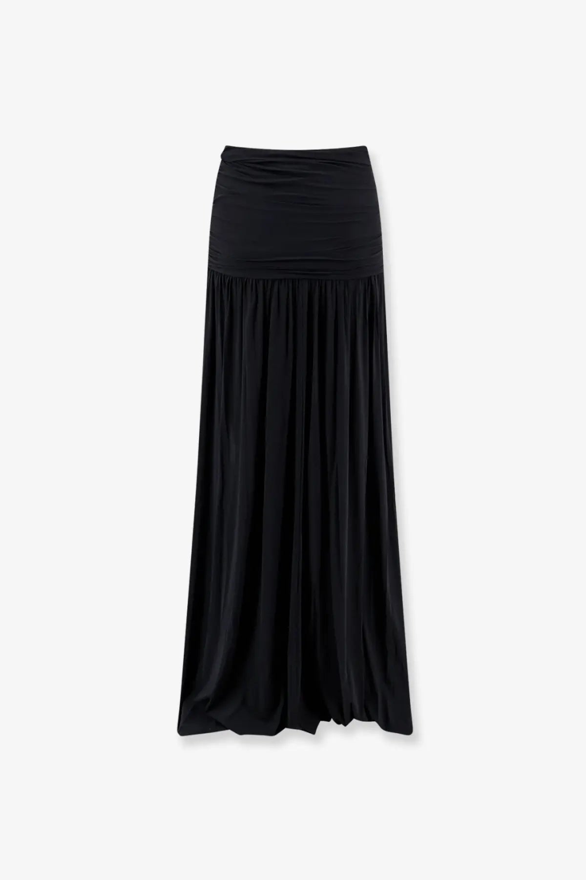 Amazuìn women’s tayla black maxi skirt with gathered waistband soft draping stretch jersey fabric