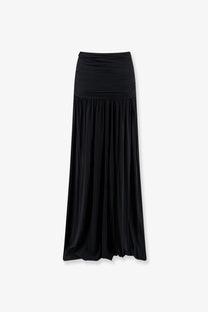 Amazuìn women’s tayla black maxi skirt with gathered waistband soft draping stretch jersey fabric