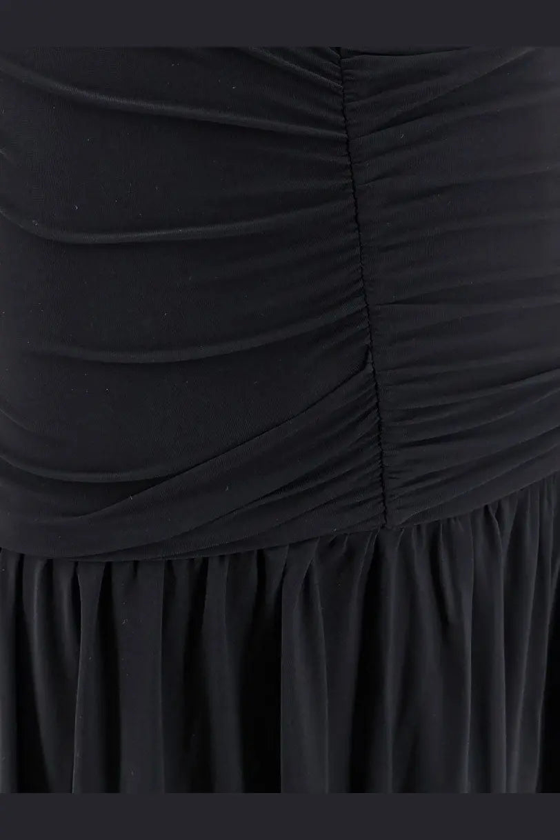 Amazuìn women’s tayla black stretch jersey ruched dress with gathered waist and flowing skirt