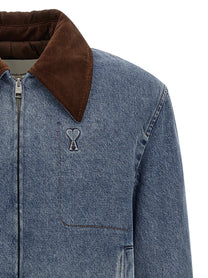 Ami Paris Men's Ami De Coeur Padded Denim Jacket Blue
