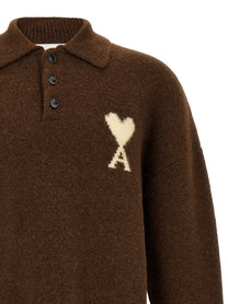 Ami Paris Ami De Coeur Polo Shirt Brown