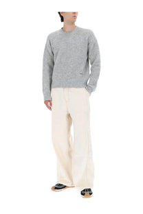 Ami Paris men’s alpaca sweater grey with gray textured knit, subtle pattern, and ribbed cuffs