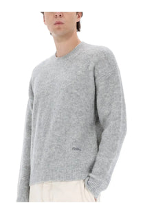 Ami Paris men’s alpaca sweater grey in soft heather gray knit with subtle texture and small embroidered logo