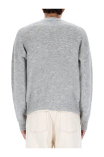 Ami Paris men’s alpaca sweater in soft heather gray knit with relaxed fit and ribbed cuffs
