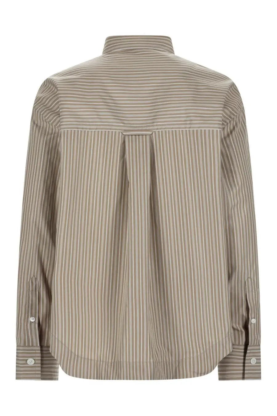 Ami Paris men’s beige and white vertically striped long-sleeved cotton button-up shirt with classic collar