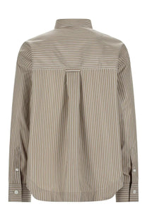 Ami Paris men’s beige and white vertically striped long-sleeved cotton button-up shirt with classic collar
