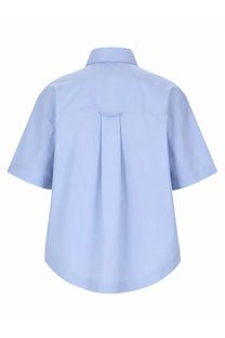 Light blue short-sleeved button-down shirt with pleated back detail made of cotton by ami paris men’s camicia