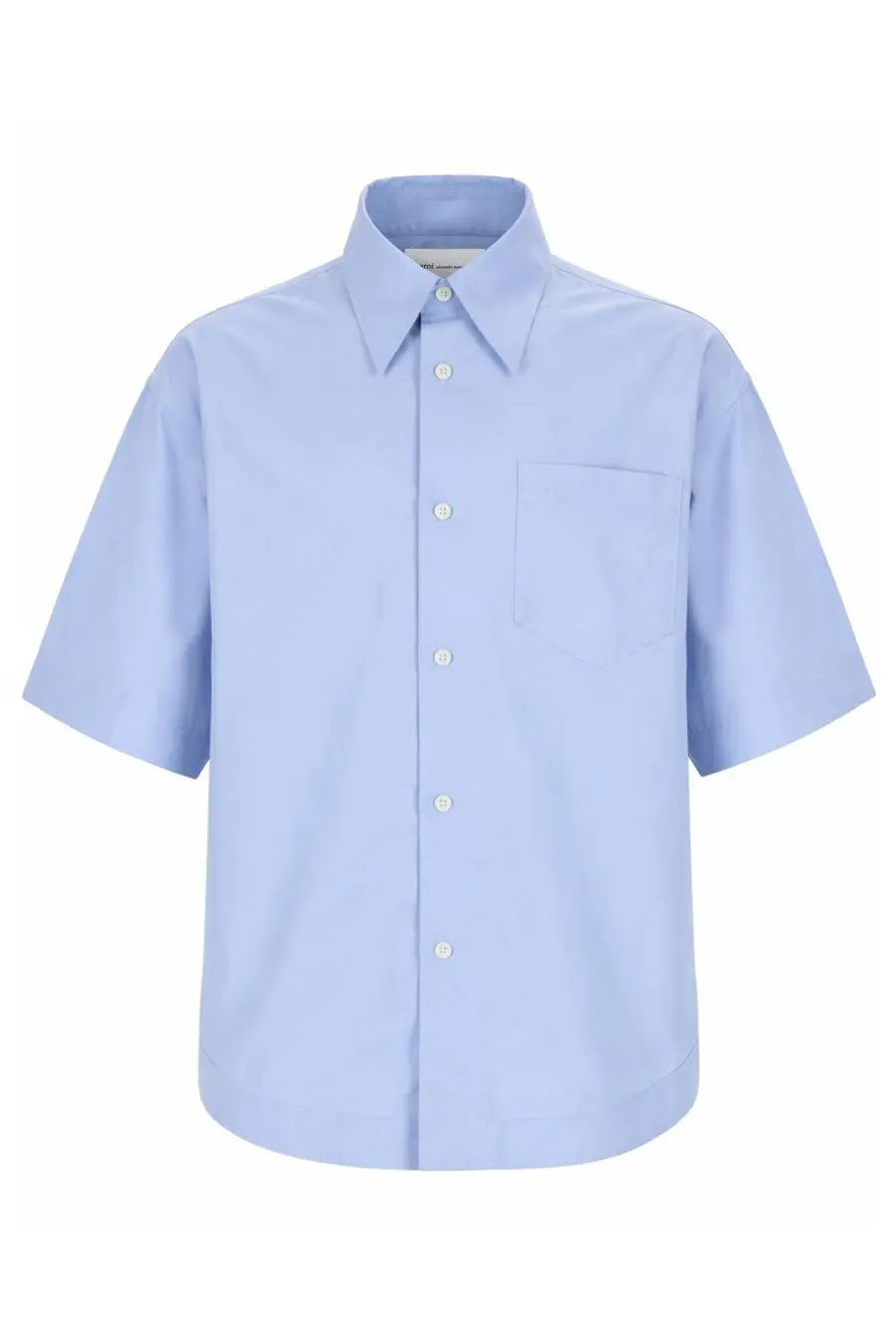 Ami Paris men’s light blue short-sleeved button-up shirt in cotton with classic collar and chest pocket