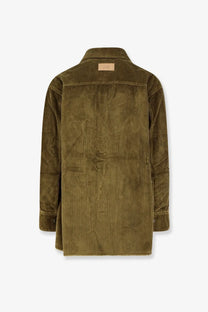 Ami paris men’s olive green corduroy shirt with classic collar and buttoned cuffs in bronze shade