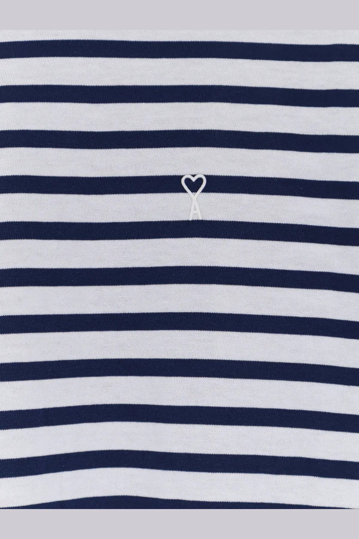 Ami Paris men’s cotton shirt in navy blue and white stripes with a small embroidered heart logo