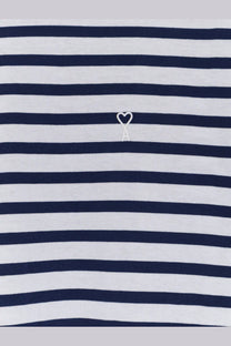Ami Paris men’s cotton shirt in navy blue and white stripes with a small embroidered heart logo