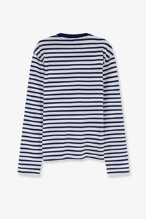 Ami Paris men’s cotton shirt navy and white horizontally striped long-sleeved crew neck shirt