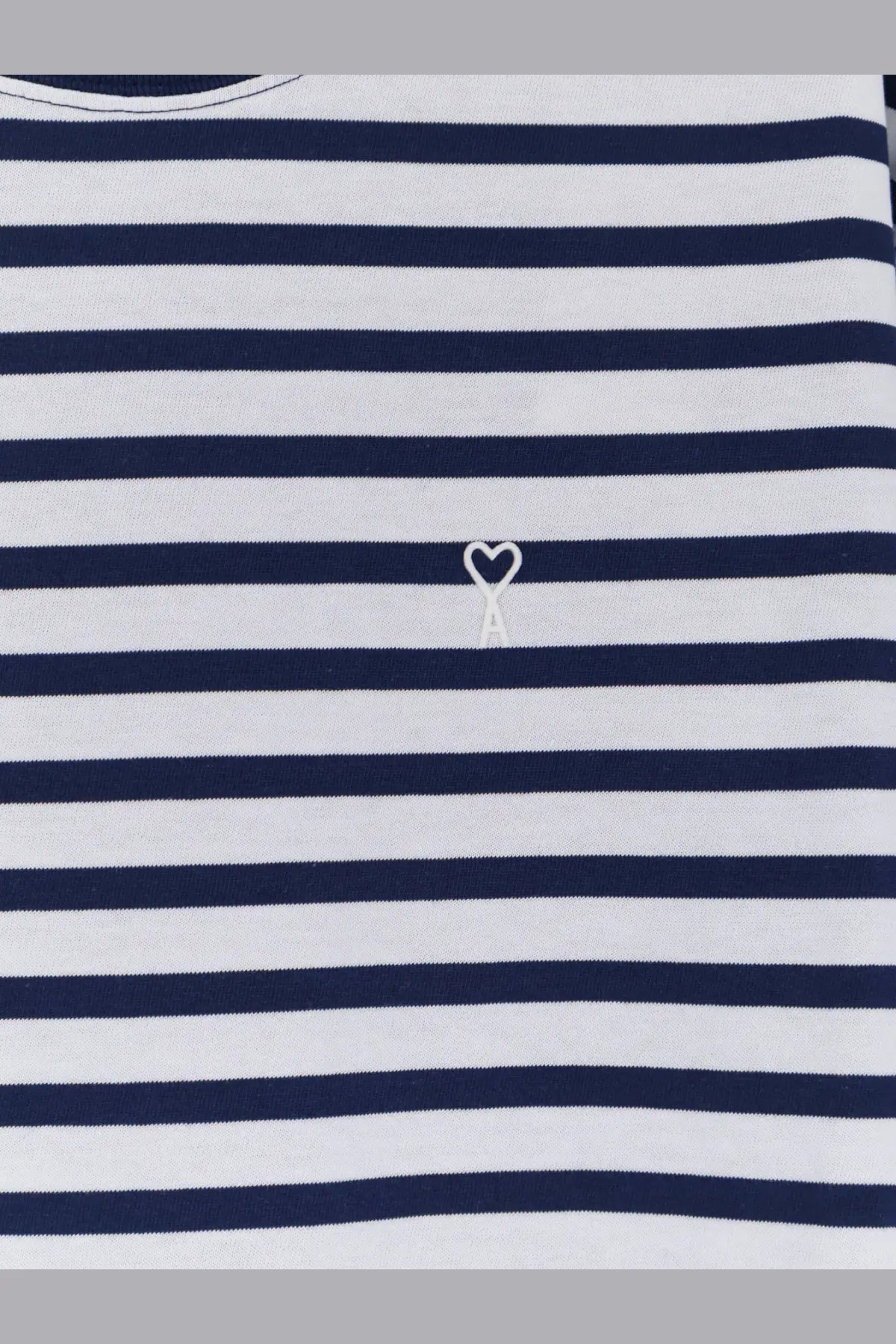 Ami Paris men’s multicolor cotton t-shirt with navy and white stripes and a small embroidered heart logo