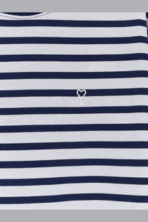 Ami Paris men’s multicolor cotton t-shirt with navy and white stripes and a small embroidered heart logo